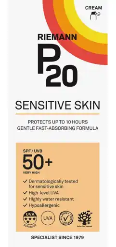 De Online Drogist Riemann p20 zonnebrand sensitive skin spf50+ 200ml aanbieding