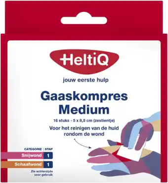De Online Drogist Heltiq gaaskompres medium 16st aanbieding