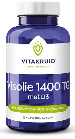 De Online Drogist Vitakruid visolie 1400 tg met d3 capsules 60cp aanbieding