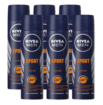 De Online Drogist Nivea men sport deodorant spray voordeelverpakking 6x150ml aanbieding