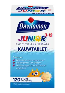 De Online Drogist Davitamon junior 3+ kauw vitamines multifruit 120ktb aanbieding