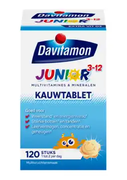 De Online Drogist Davitamon junior 3+ kauw vitamines multifruit 120ktb aanbieding