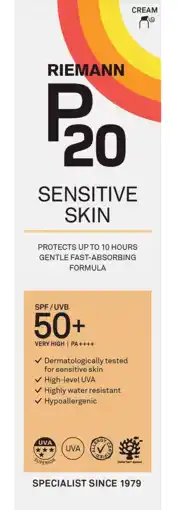 De Online Drogist Riemann p20 zonnebrand sensitive skin spf50+ 100ml aanbieding