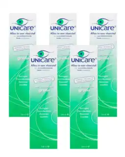 De Online Drogist Unicare alles-in-een vloeistof voor harde contactlenzen multiverpakking 5x240ml aanbieding