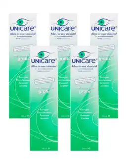 De Online Drogist Unicare alles-in-een vloeistof voor harde contactlenzen multiverpakking 5x240ml aanbieding