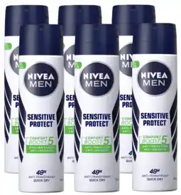 De Online Drogist Nivea men sensitive protect deodorant spray voordeelverpakking 6x150ml aanbieding