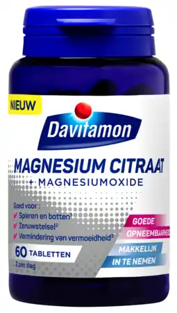 De Online Drogist Davitamon magnesium citraat + magnesiumoxide tabletten 60tb aanbieding