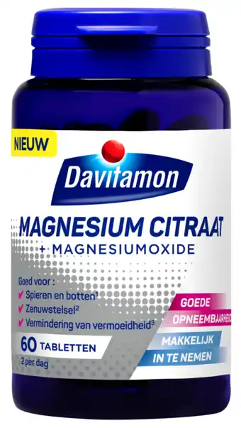 De Online Drogist Davitamon magnesium citraat + magnesiumoxide tabletten 60tb aanbieding