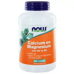 De Online Drogist Now calcium en magnesium met d3 en k2 capsules 180cp aanbieding