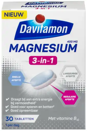 De Online Drogist Davitamon magnesium 3-in-1 tabletten 30tb aanbieding