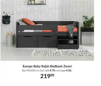 Babypark Europe Baby Ralph Bedbank Zwart Bed 90x200 Cm Excl. Lade En Trapje aanbieding