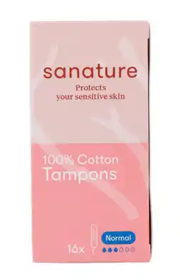 De Online Drogist Sanature 100% katoen tampons normaal 16st aanbieding