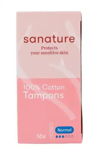 De Online Drogist Sanature 100% katoen tampons normaal 16st aanbieding