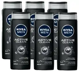 De Online Drogist Nivea men active clean shower gel voordeelverpakking 6x500ml aanbieding