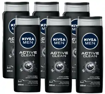 De Online Drogist Nivea men active clean shower gel voordeelverpakking 6x500ml aanbieding