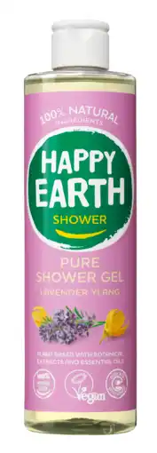 De Online Drogist Happy earth 100% natuurlijke shower gel lavender ylang 300ml aanbieding