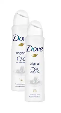 De Online Drogist Dove original 0% deodorant spray duo 2x150ml aanbieding