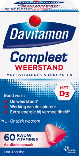 De Online Drogist Davitamon compleet weerstand kauwvitamines aardbei 60tb aanbieding