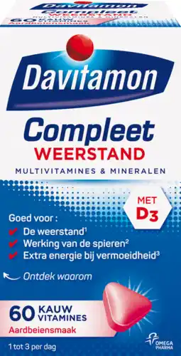 De Online Drogist Davitamon compleet weerstand kauwvitamines aardbei 60tb aanbieding