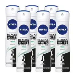 De Online Drogist Nivea black & white invisible fresh deodorant spray voordeelverpakking 6x150ml aanbieding