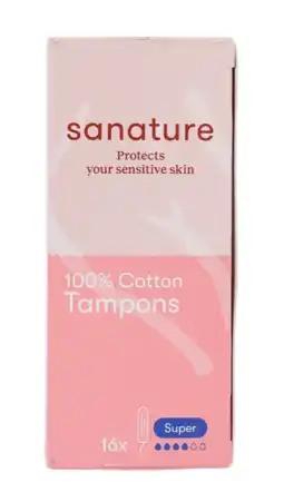 De Online Drogist Sanature 100% katoen tampons super 16st aanbieding