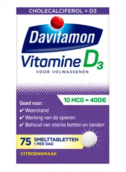 De Online Drogist Davitamon vitamine d 400ie smelttabletten citroen 75tb aanbieding