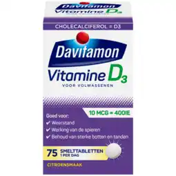 De Online Drogist Davitamon vitamine d 400ie smelttabletten citroen 75tb aanbieding