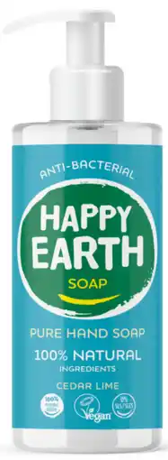 De Online Drogist Happy earth 100% natuurlijke hand soap cedar lime 300ml aanbieding