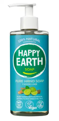 De Online Drogist Happy earth 100% natuurlijke hand soap cedar lime 300ml aanbieding