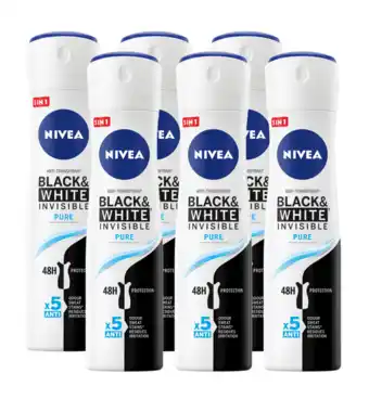 De Online Drogist Nivea black & white invisible pure deodorant spray voordeelverpakking 6x150ml aanbieding