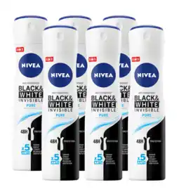 De Online Drogist Nivea black & white invisible pure deodorant spray voordeelverpakking 6x150ml aanbieding