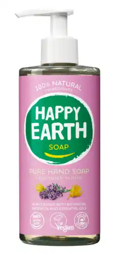De Online Drogist Happy earth 100% natuurlijke hand soap lavender ylang 300ml aanbieding