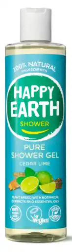 De Online Drogist Happy earth 100% natuurlijke shower gel cedar lime 300ml aanbieding