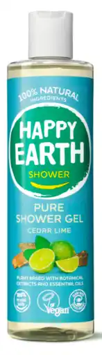 De Online Drogist Happy earth 100% natuurlijke shower gel cedar lime 300ml aanbieding