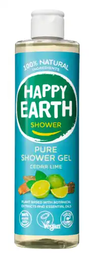 De Online Drogist Happy earth 100% natuurlijke shower gel cedar lime 300ml aanbieding