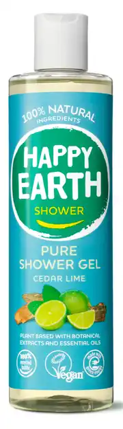 De Online Drogist Happy earth 100% natuurlijke shower gel cedar lime 300ml aanbieding