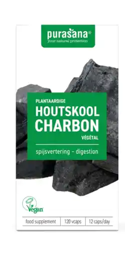 De Online Drogist Purasana plantaardige houtskool capsules 120cp aanbieding