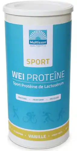 De Online Drogist Mattisson healthstyle sport wei proteïne poeder vanille 450gr aanbieding