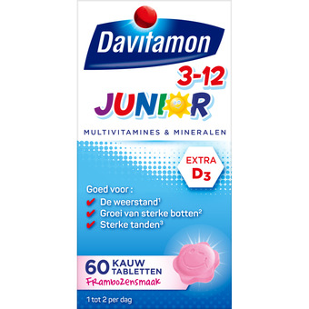 De Online Drogist Davitamon junior 3+ kauwvitamines framboos 60tb aanbieding