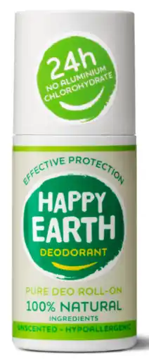 De Online Drogist Happy earth 100% natuurlijke deo roll-on unscented 75ml aanbieding