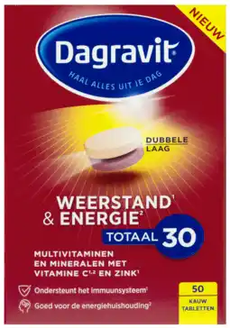 De Online Drogist Dagravit weerstand & energie totaal 30 kauwtabletten 50tb aanbieding