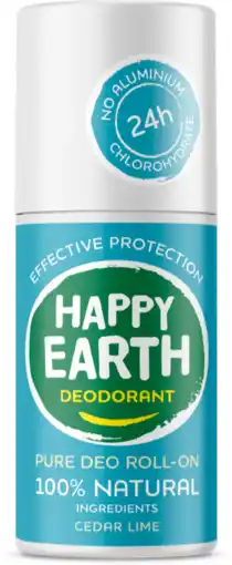 De Online Drogist Happy earth 100% natuurlijke deo roll-on cedar lime 75ml aanbieding