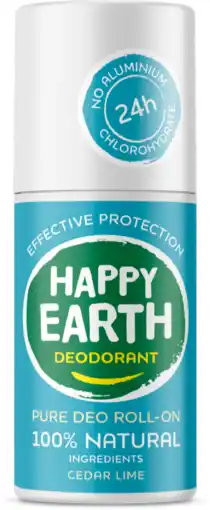 De Online Drogist Happy earth 100% natuurlijke deo roll-on cedar lime 75ml aanbieding