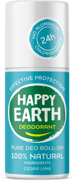 De Online Drogist Happy earth 100% natuurlijke deo roll-on cedar lime 75ml aanbieding