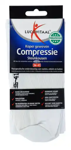 De Online Drogist Lucovitaal koper geweven compressie steun sokken wit 36-41 1pr aanbieding