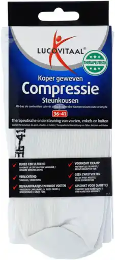 De Online Drogist Lucovitaal koper geweven compressie steun sokken wit 36-41 1pr aanbieding
