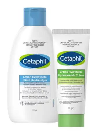 De Online Drogist Cetaphil milde huidreiniger 200ml + hydraterende crème 100g combinatievoordeel 2 stuks aanbieding