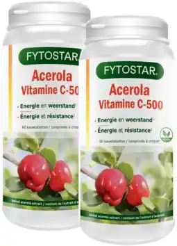 De Online Drogist Fytostar acerola c-500 vitamine c kauwtabletten - duoverpakking 2x60ktb aanbieding