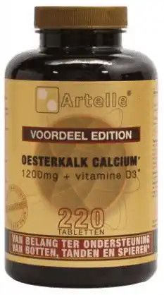 De Online Drogist Artelle oesterkalk calcium 1200 mg vitamine d3 tabletten 220cp aanbieding