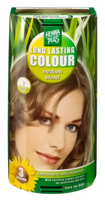 De Online Drogist Hennaplus long lasting colour 7 medium blond 100ml aanbieding